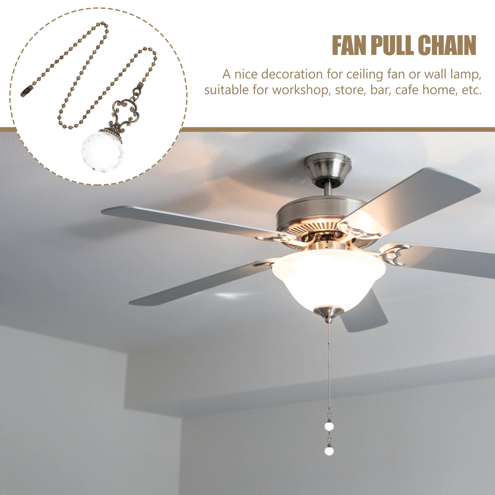 

2Pcs 30mm Transparent Bronze Crystal Lamp Accessories Ceiling Fan Pull Chain Extension Decorative naments