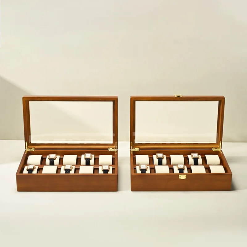 Oirlv 10-Slots Watch Box Wooden Jewelry Organizer Box Watch Organizer Large Multifunctional Watch Display Case Watch Storage Box