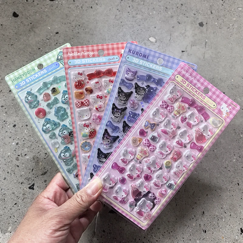 1/8PCS Kuromi Cinnamoroll Sticker 3D Anime Stickers Transparent Jelly Crystal Decorative Phone Case DIY Toy