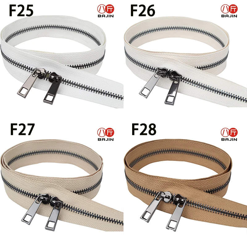 3#5#black metal copper chain teeth zipper double sliders open-end off white creamy-white khaki dark brown cofffee luxury zipper