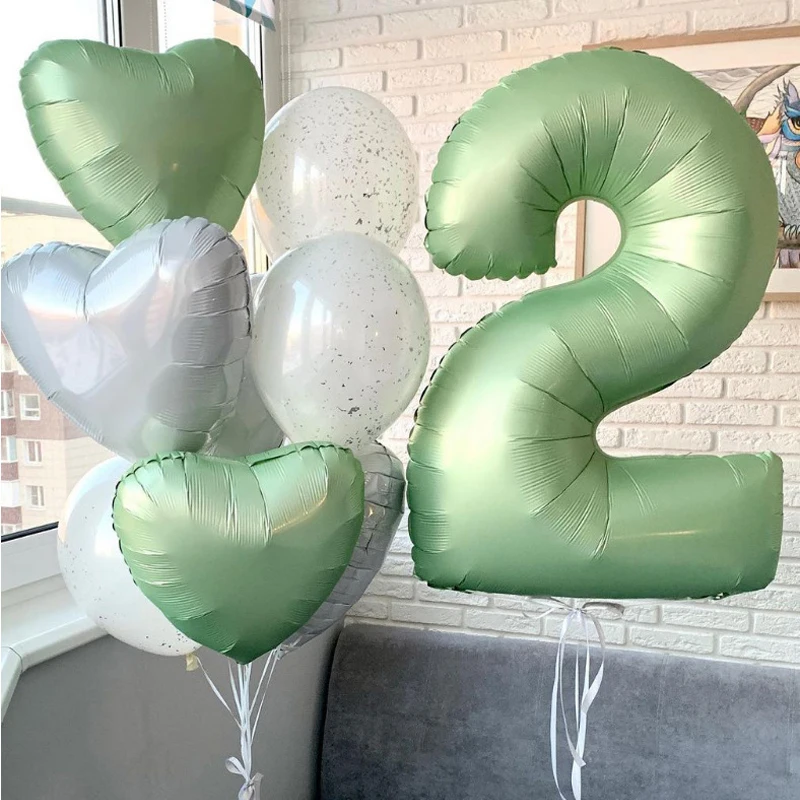 

40Inch Olive Green Number Balloons 0 1 2 3 4 5 6 7 8 9 Sage Green Foil Helium Balloon Happy Birthday Party Anniversary Decor