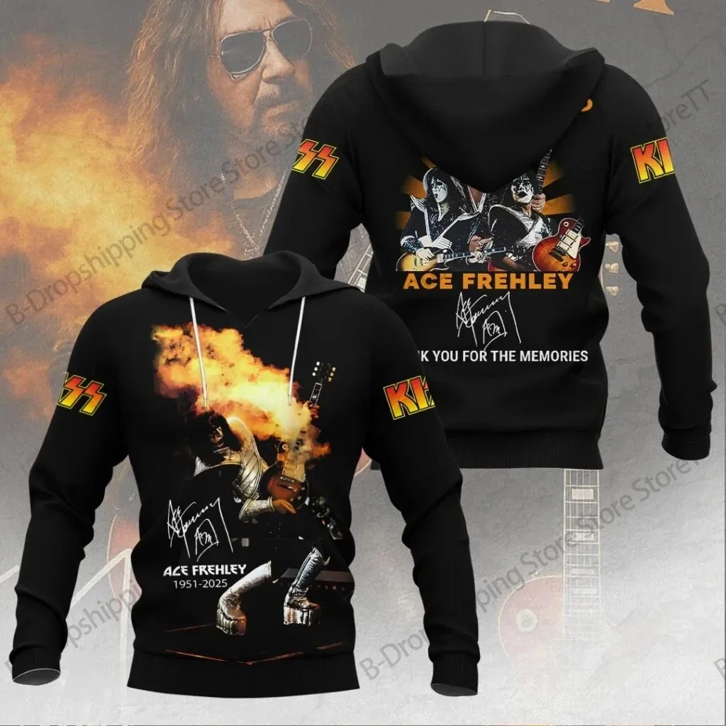 جديد روك هوديي البلوز قبلة الفرقة Ace Frehley ثلاثية الأبعاد طباعة هوديي الرجال النساء موضة الشتاء المتضخم رياضية فاسق الملابس السوداء