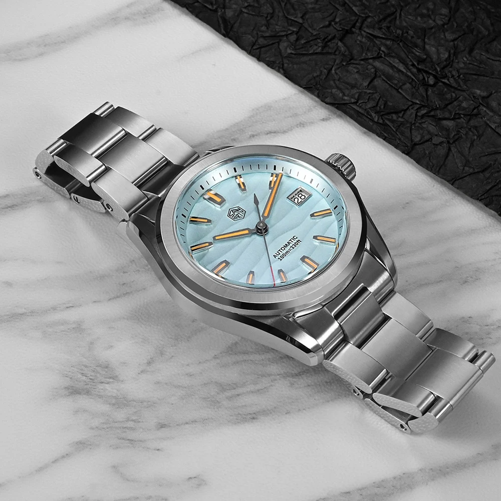 China San Martin 39mm Acero inoxidable hombres deportes Dune textura Dial reloj mecánico automático impermeable 10Bar luminoso SN0129G