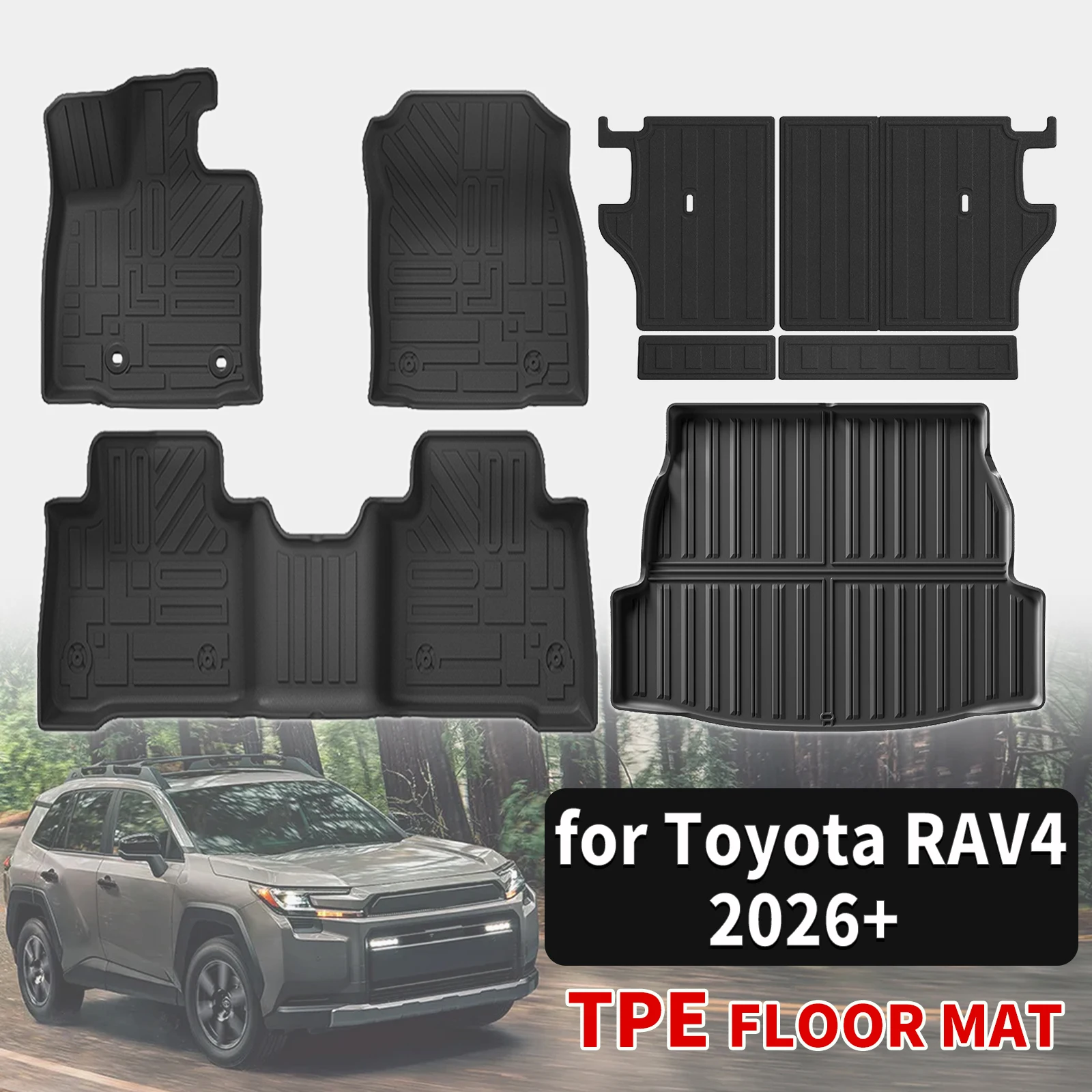 

Комплект всепогодных водонепроницаемых ковриков из TPE для Toyota RAV4 2026-2027: полный набор, экологичные, всепогодные, аксессуары