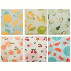 6 Pieces Swedish Kitchen Dishcloths Mixed Fruits Swedish Reusable Absorbent Sponge Cloths Dish Towels Quick Drying Washable