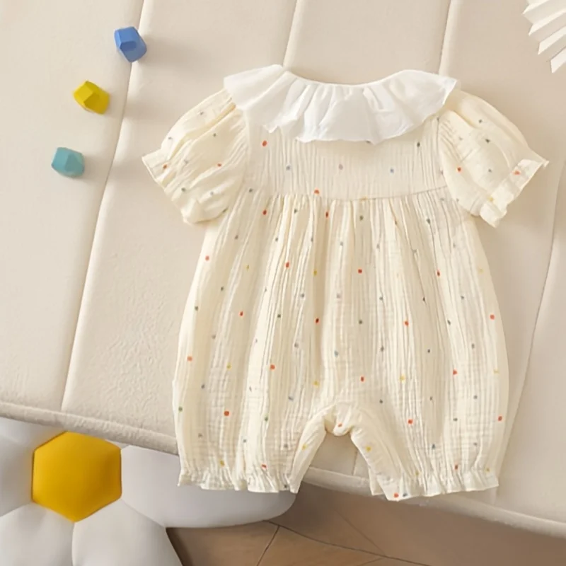 0 - 2 Y 新生児屋外服愛らしい赤ちゃん女の子綿半袖ロンパースレース人形の襟付きキュートで柔らかい生地