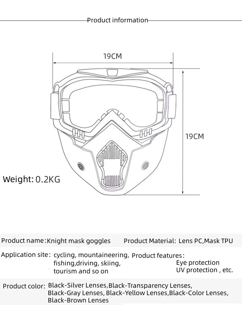 zlangsports Goggles Mask Anti-UV Detachable  Ski Mask Motorcycle HD Motocross Glasses Retro Riding Masks