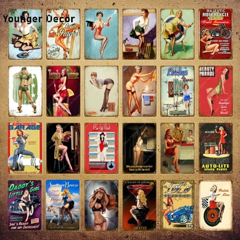 Funny Pin Up Girl Tin Signs Sexy Lady Metal Plaque Wall Decor For Bar Pub Club Home Room Poster Retro Art Painting YI-116