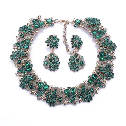 2024 New ZA Luxury Full Green Crystal Rhinestone Statement Large Collar Big Bib Choker Necklace Women Indian Wedding Jewelry