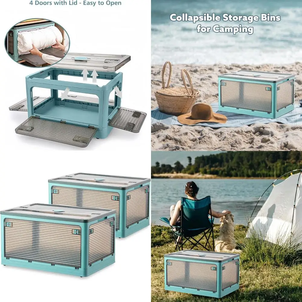 

Складные контейнеры для хранения с крышкой и колесами, 50 л, штабелируемые ящики для кемпинга, хранения одежды и закусок