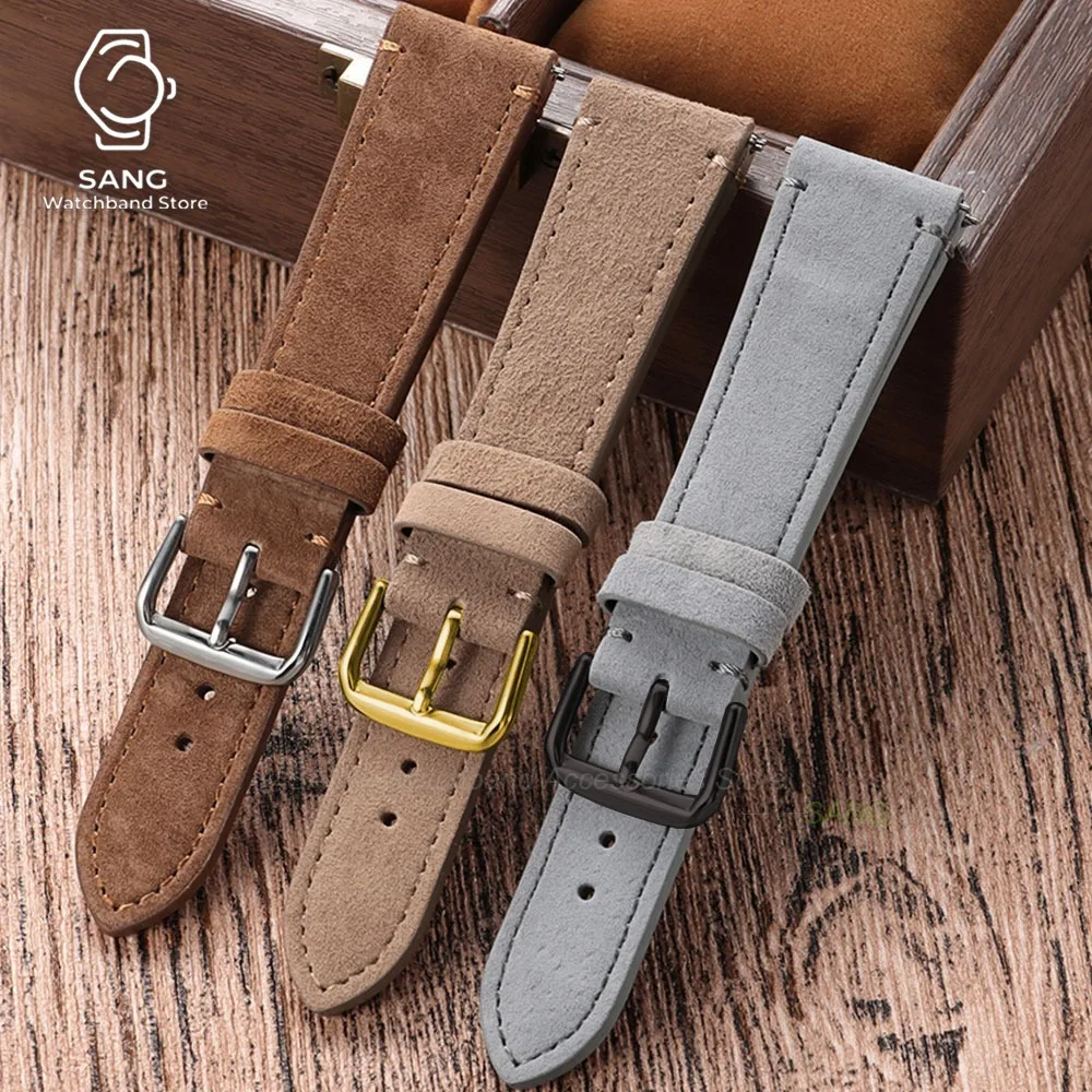 20mm 22mm Universal Men Women Vintage Suede Leather Watch Bands Quick Release Cowhide Watch Strap Bracelet Replacement Wristband