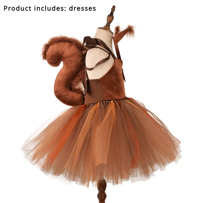 Halloween Costume Children\'s Squirrel Dress Animal Cute Dress Children\'s Day Performance Costume Role Play Tutu Dress 2-12Y