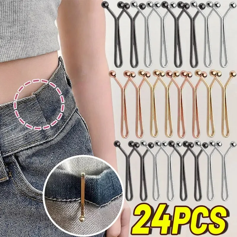 Clipes de Cintura Metálicos Invisíveis (4-24 peças) - Clipes de Botão Ajustáveis para Jeans/Roupas, Apertador de Cintura com Design Oculto
