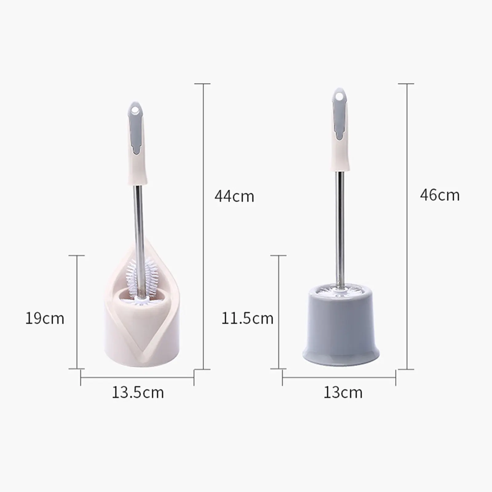 Long Handle Toilet Brush Set Beige Double Head Cleaning Brush Effective Stain Removal Hook Design Bathroom Scraper