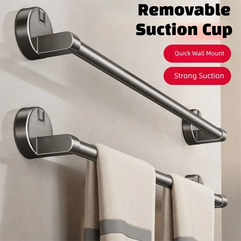 Wall Mounted Suction Cup Towel Rack Single-rod Durable Bathroom Storage Rack No Drilling Punch Free Bath Towel Storage Rack