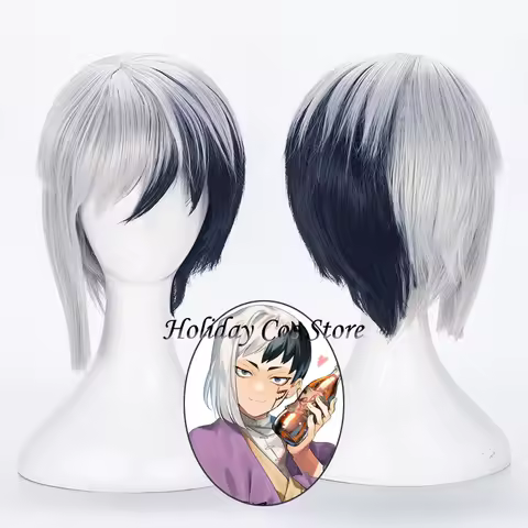 Asagiri Gen Anime Cosplay Wig Short Black and White Wig Heat-resistant Fiber Hair Halloween Carnival Party Prop For Women Girls