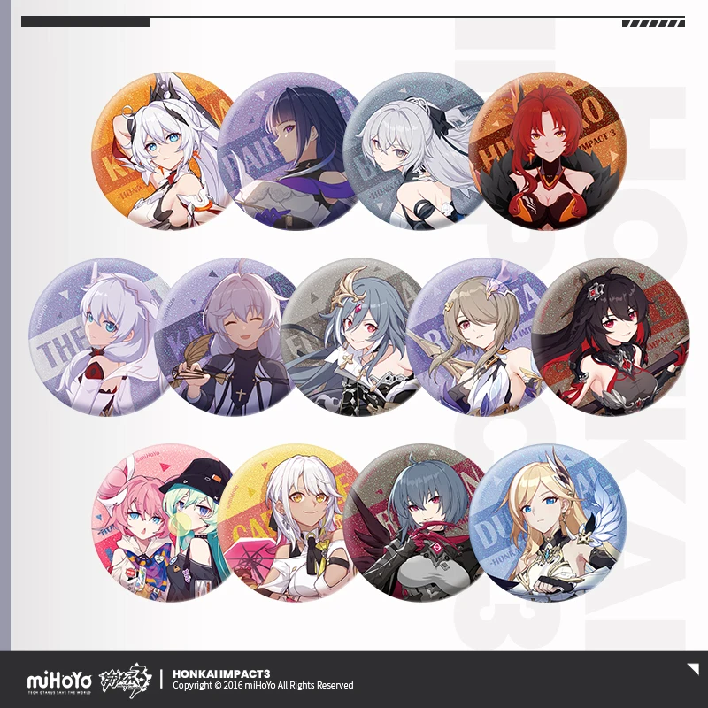 2024 Anime Honkai Impact 3 Vertical Drawing Series Valkyrja Kiana Badge Baji Set 13 Pieces in a Box Brooch Button Gift MiHoYo