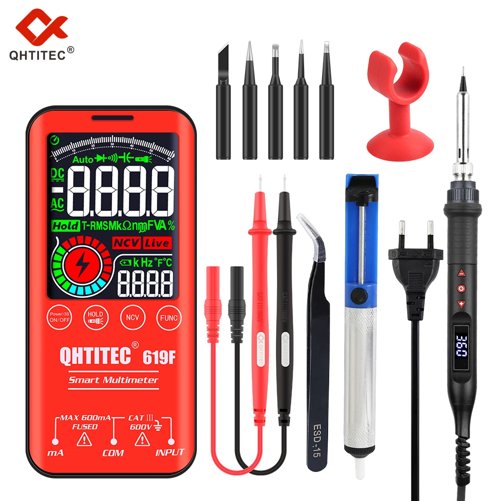 

QHTITEC Large Screen Intelligent Multimeter Soldering Iron Group DC AC NCV Multifunctional Electrician Maintenance Multimeter