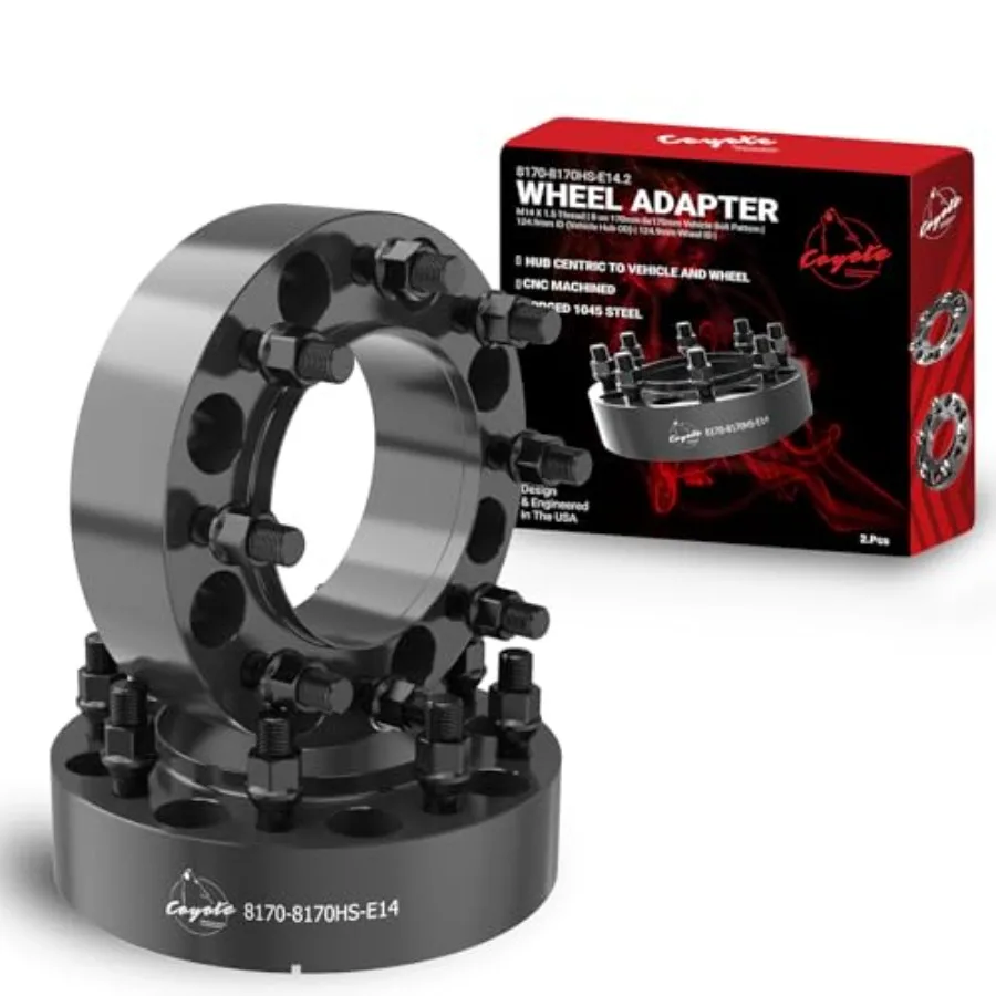 2 Pcs Steel Hub Centric Wheel Spacers 8 on 170mm 8x170mm 2 Inch Thick 124.9mm Hub M14x1.5 14x1.5 Thread Stud Fits F250 F350 er