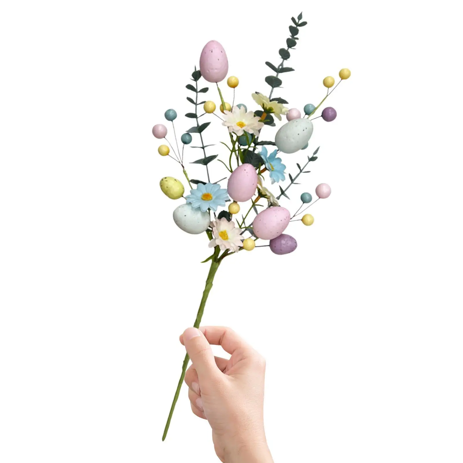 Easter Egg Stem Twig with Eucalyptus Leaves Flower Pick Bouquet Artificial Flowers for Garden Spring Arrangement Home Vase Yard