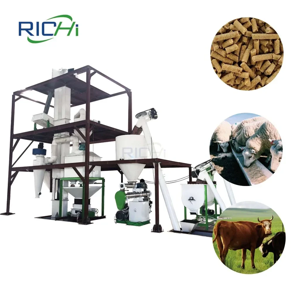 Factory Supply 1-2 T/H Fully Automatic Animal Feed Production Line / Animal Feed Making Machine