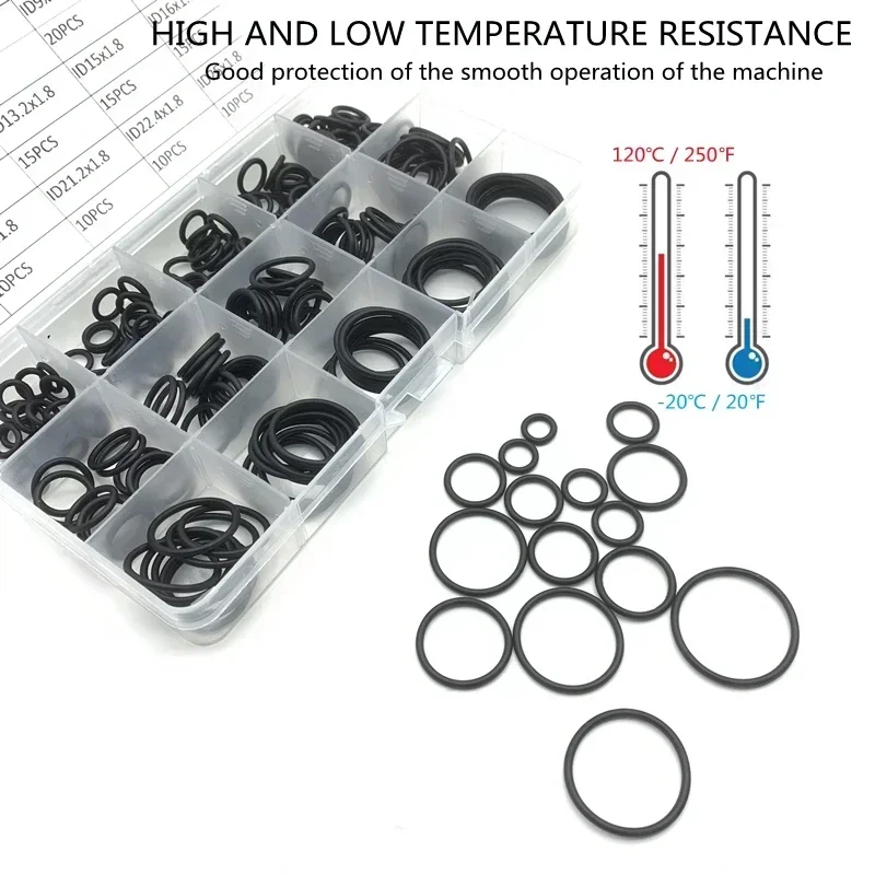 Gasket 225 Buah 1.8Mm Set Cincin O Karet Segel Karet Nitril Gelang O-ring Tekanan Tinggi Perbaikan Penyegelan Pita Elastis Cincin Karet