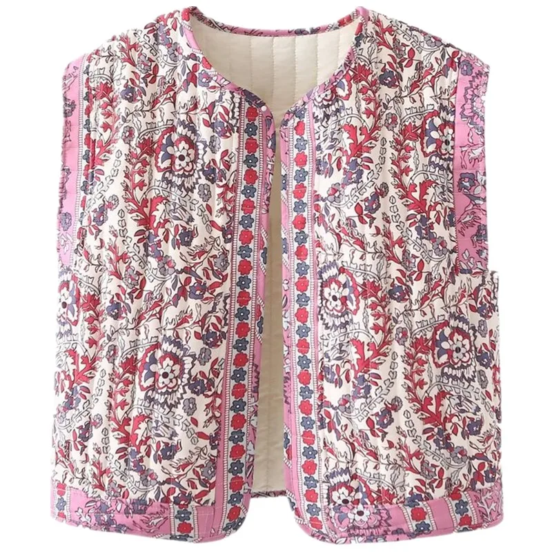 

Autumn 2024 Women's Printed Cotton Vest No Button Loose Fit Versatile Slimming Outerwear Commute Ready Faionable Jaet