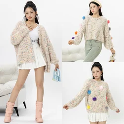 Korean Style Autumn Winter Women Girl Casual Pullover Sweater Coat Sweet Colourful Fashion Design Loose Knitted Cardigan Soft