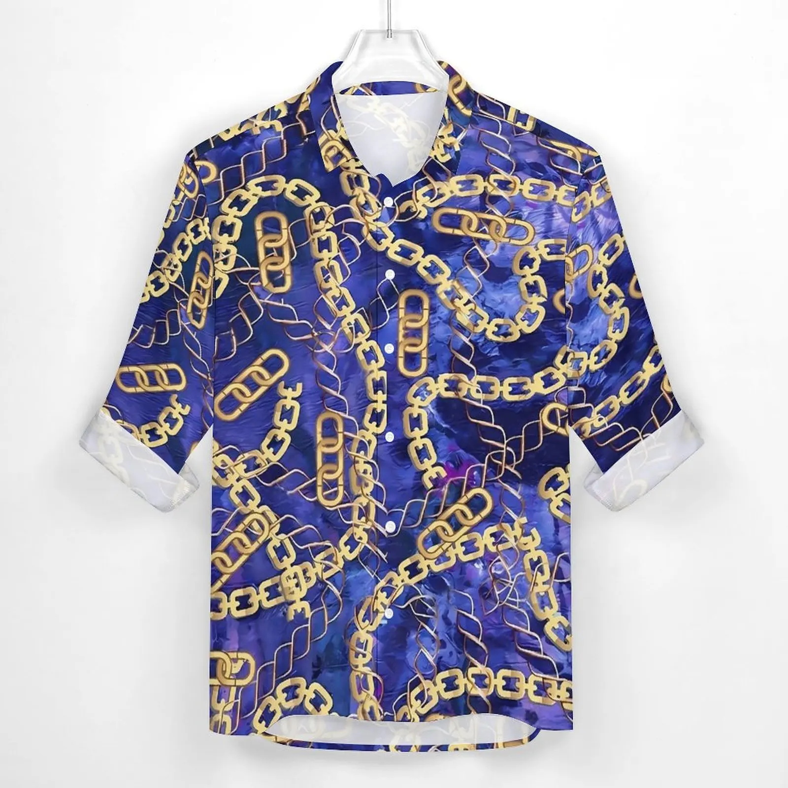 Golden Chain Casual Shirts Man Baroque Style Shirt Long Sleeve Vintage Street Style Blouses Spring Design Clothing Plus Size