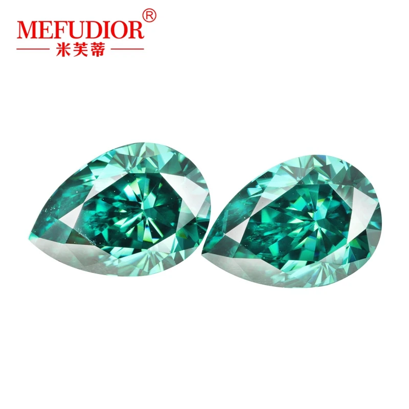 Pear Shape Green Color Loose Moissanite Ice Cut 5x8-9x13mm Diamonds Gemstone with GRA Passed Diamond Tester for Jewelry Marking