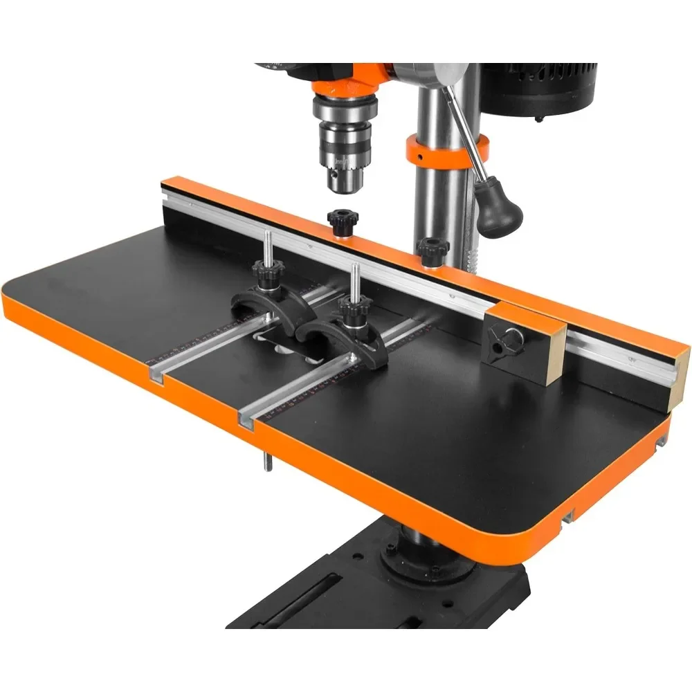 24-by-12-Inch Drill Press Table with an Adjustable Fence and Stop Block Expand your drill press workspace