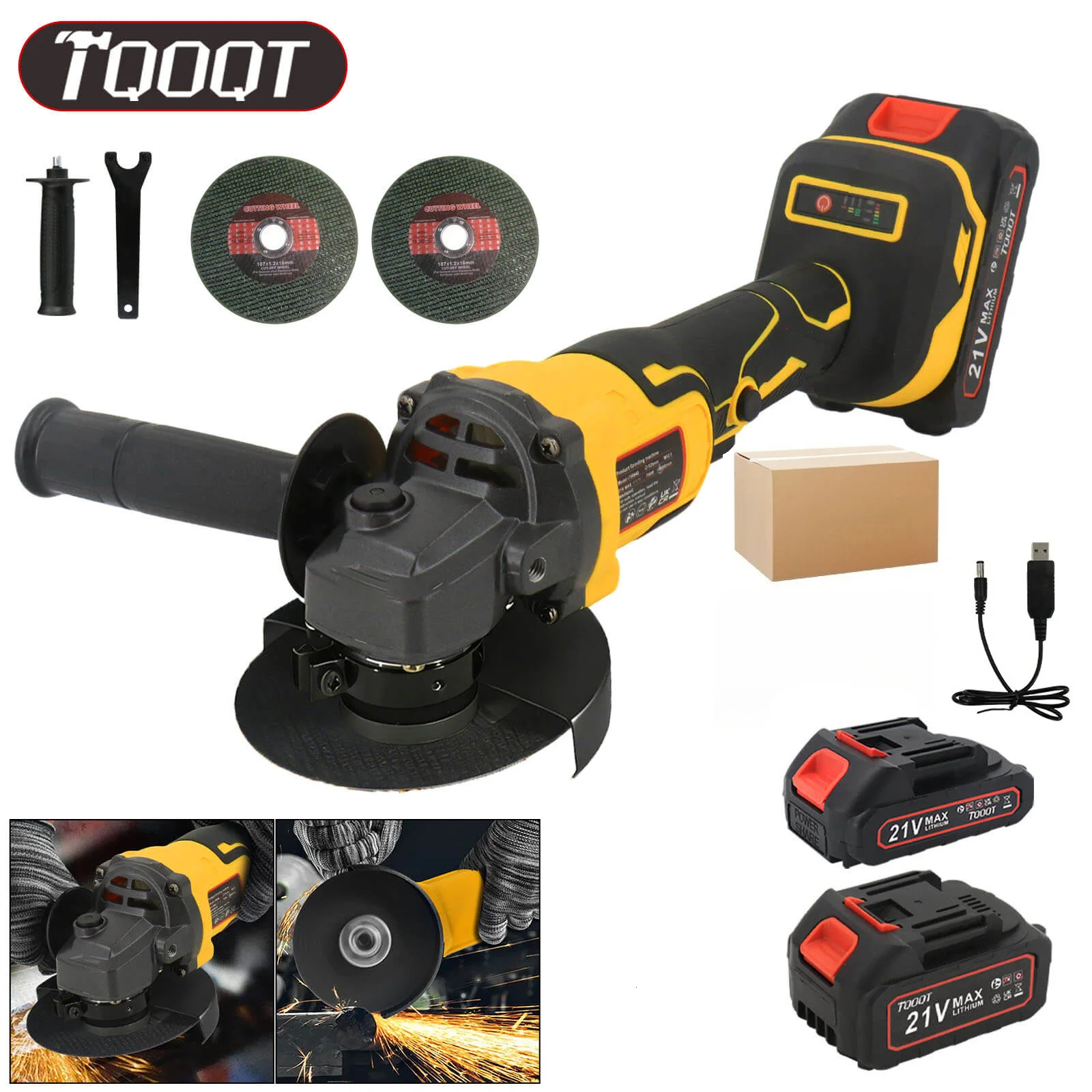 125mm Electric Cordless Brushless Angle Grinder 21V Cordless Brushless Powerful Grinders Motor with 2 Battery