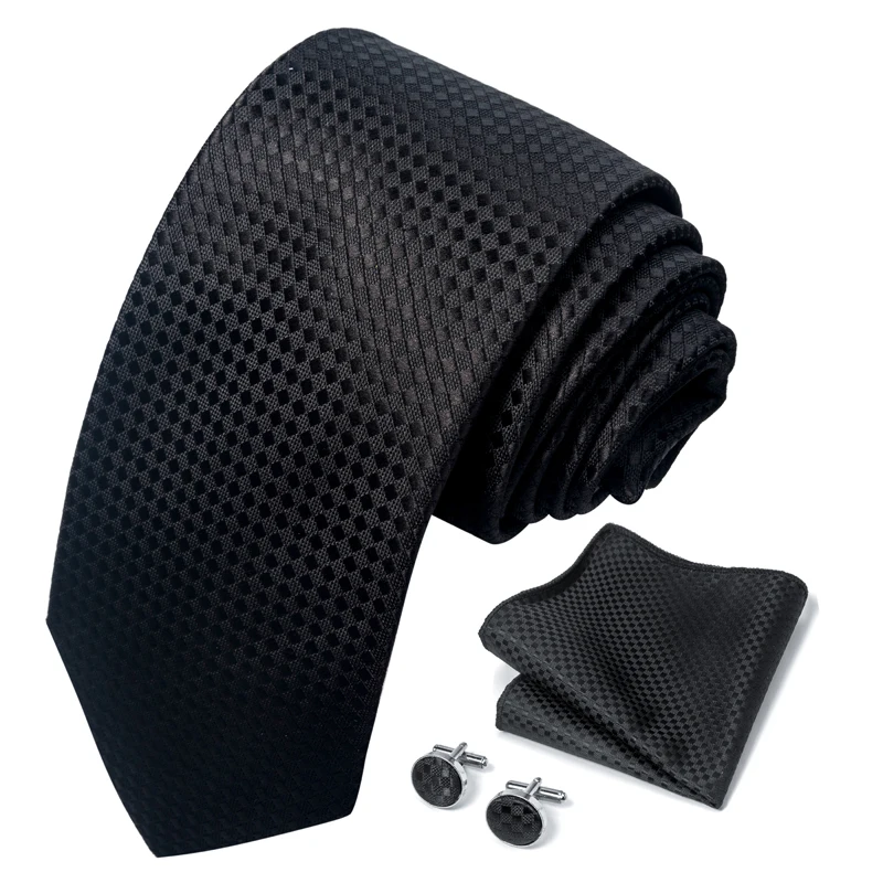 3-teiliges Herrenanzug-Accessoire-Set: Herrenkrawatte, Einstecktuch und Manschettenknöpfe, geeignet für formelle Geschäftsanlässe und Hochzeiten – Detail 6