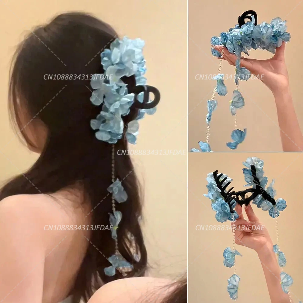 

Bohemia Barrettes Hydrangea Flower Tassel Hair Clip Chinese Style Ponytail Clip Large Shark Clips Vacation Photography
