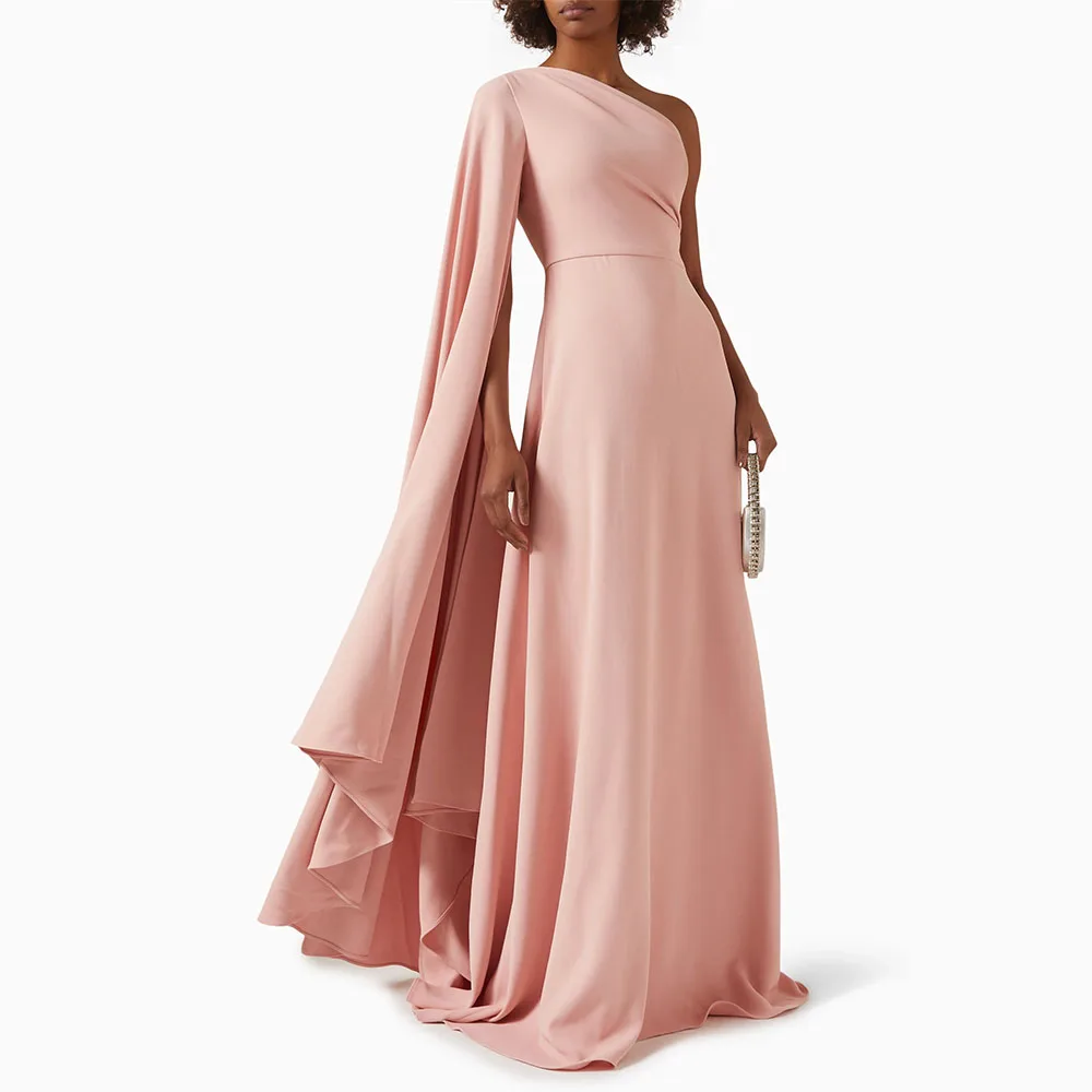 Aangepaste galajurk één schouder gedrapeerd een lijn elegante bruiloft jurken voor vrouwen mantel mouw eenvoudige avondjurken lang