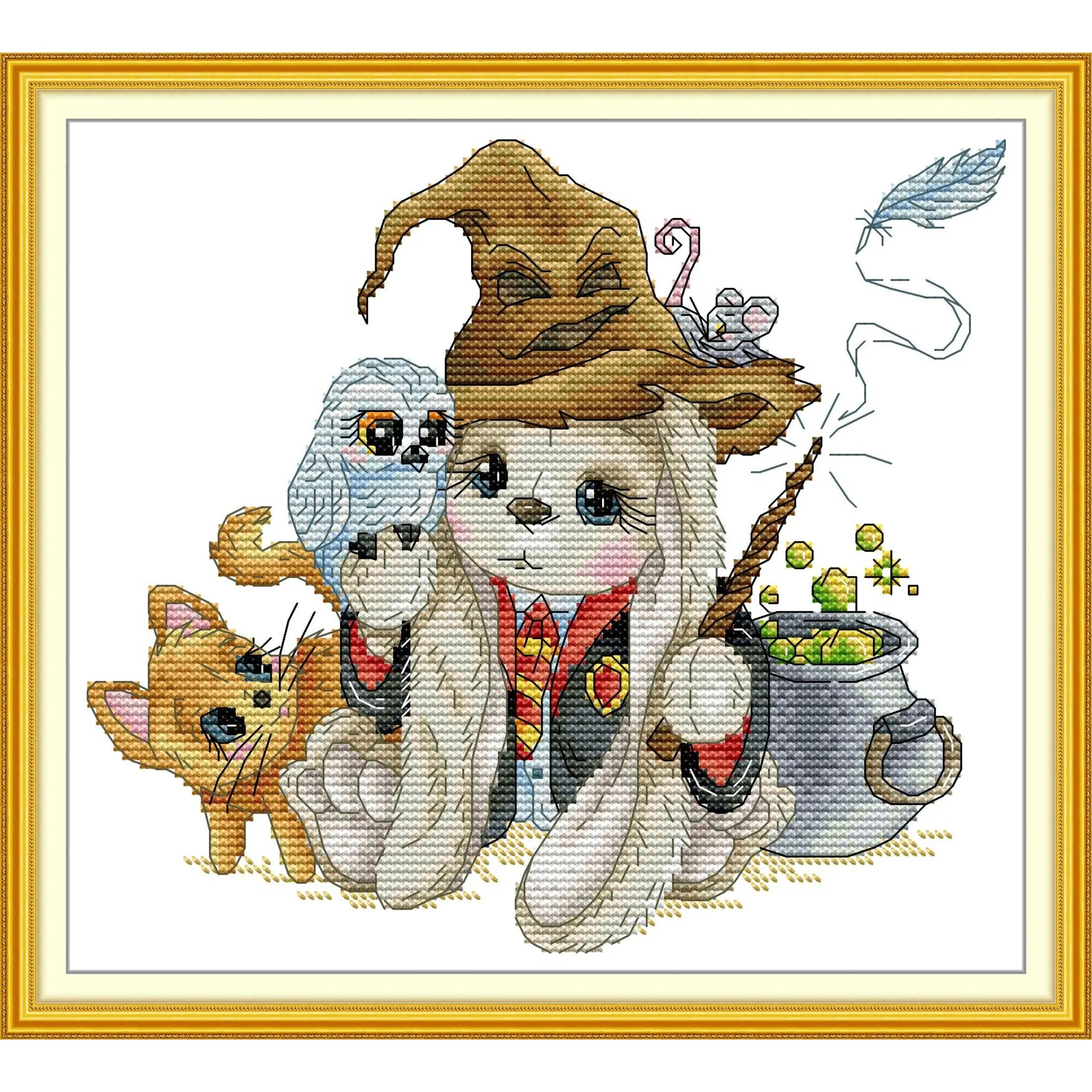 

Soulgift News Pre-Printed Cross Stitch Kit, Stamped Aida Fabric with DMC Threads, Embroidery kit - Magic Rabbit