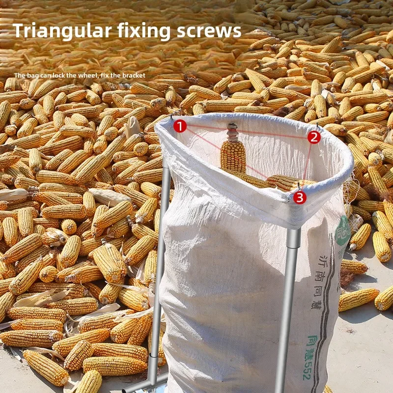 Innovative Corn Stick Bagging Support Frame with Woven Bag Holder for Agricultural Harvest Grain Rice Bag Stuffer