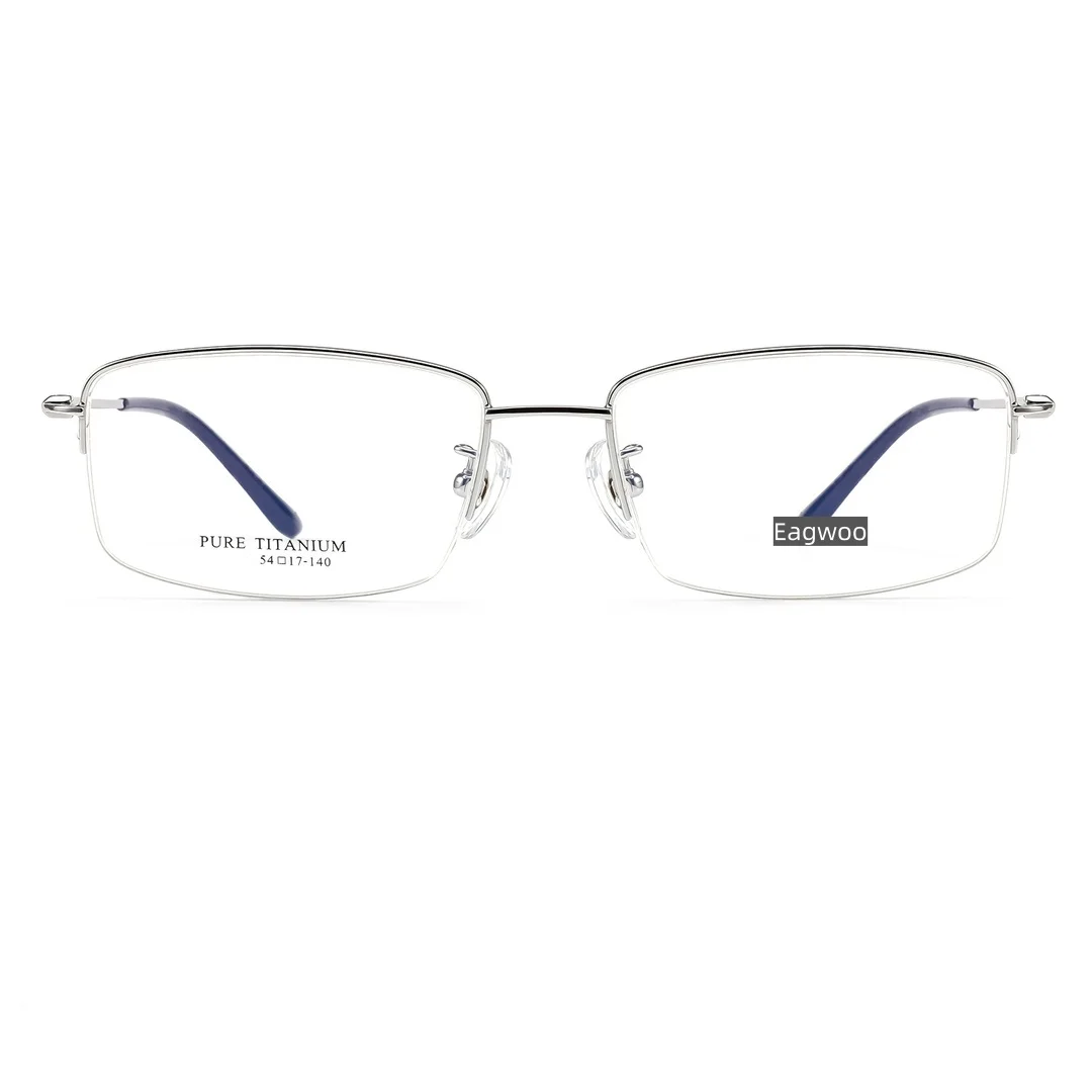 Pure Titanium Eyeglasses Half Rim Optical Frame Prescription Spectacle 54mm Wide Medium Face Use Blue Color Smart Slim Temple