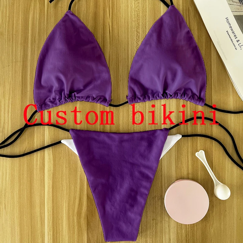 Pakaian renang gambar kustom 3D pribadi menarik setelan bikini kustom DIY bra dengan bantalan push-up baju renang thong dua potong