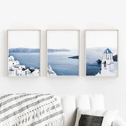 Santorini Greece Light Blue Print Poster Travel City Art Modern Minimalist Bedroom Decoration Canvas Painting Wall Art