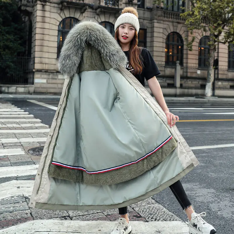 2023 New Women Cotton Coat Winter Jacket Female Mid Length Version Parkas Warm Thick Outwear Artificial Fur Collar Overcoat