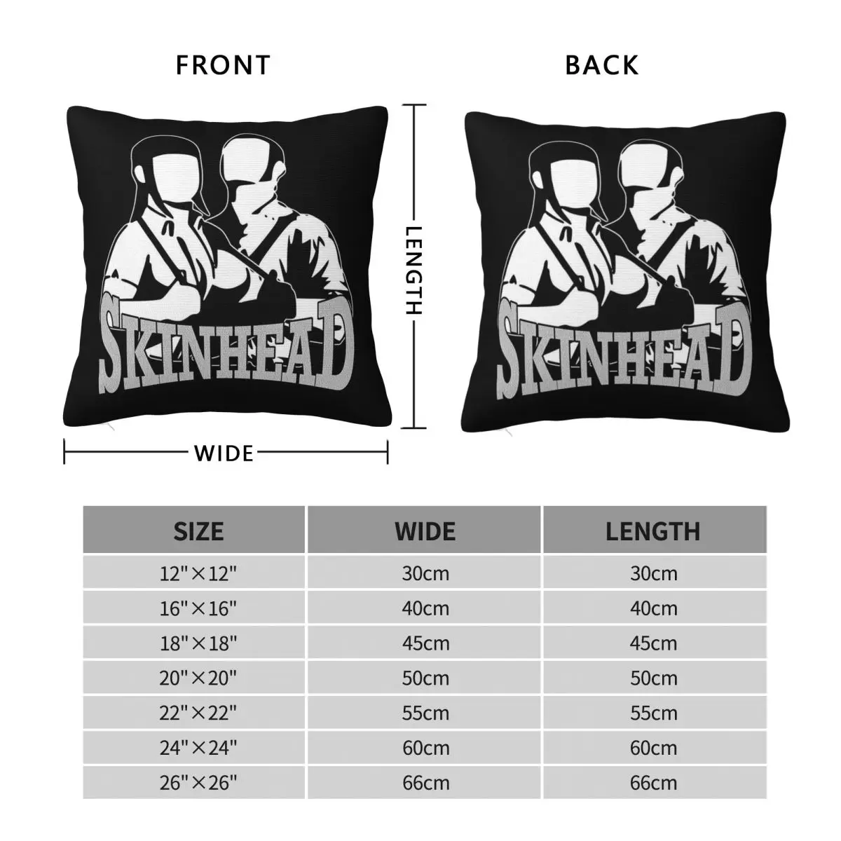 Skinhead Square Pillowcase Polyester Linen Velvet Pattern Zip Decorative Pillow Case Car Cushion Case