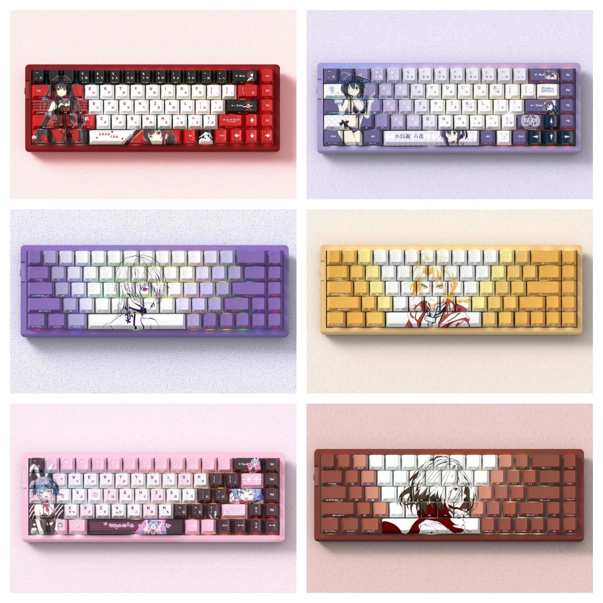 Keycaps Japanese 60% Purple/Pink/Red/Yellow Anime Sourth Backlit Keycap for 60 61 68 Keyboard Cherry Profile 74-key PBT Key Cap