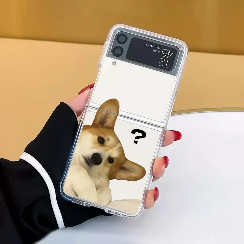 Funny Cartoon Dog Cat Transaprent Phone Case for Samsung Galaxy Z Flip 6 ZFlip 5 ZFlip 7 Clear Cover for Samsung ZFlip 4 3 Shell