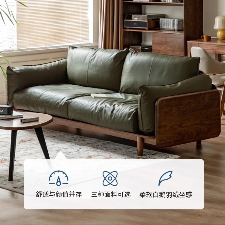 

Customizable new Chinese-style small apartment living room leather sofa straight row black double sofa