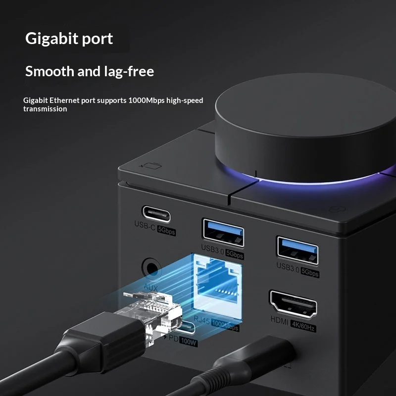 USB-C Hub with Volume Control Knob, Thunderbolt 4 Docking Station for MacBook, 9 Ports Multiport Adapter