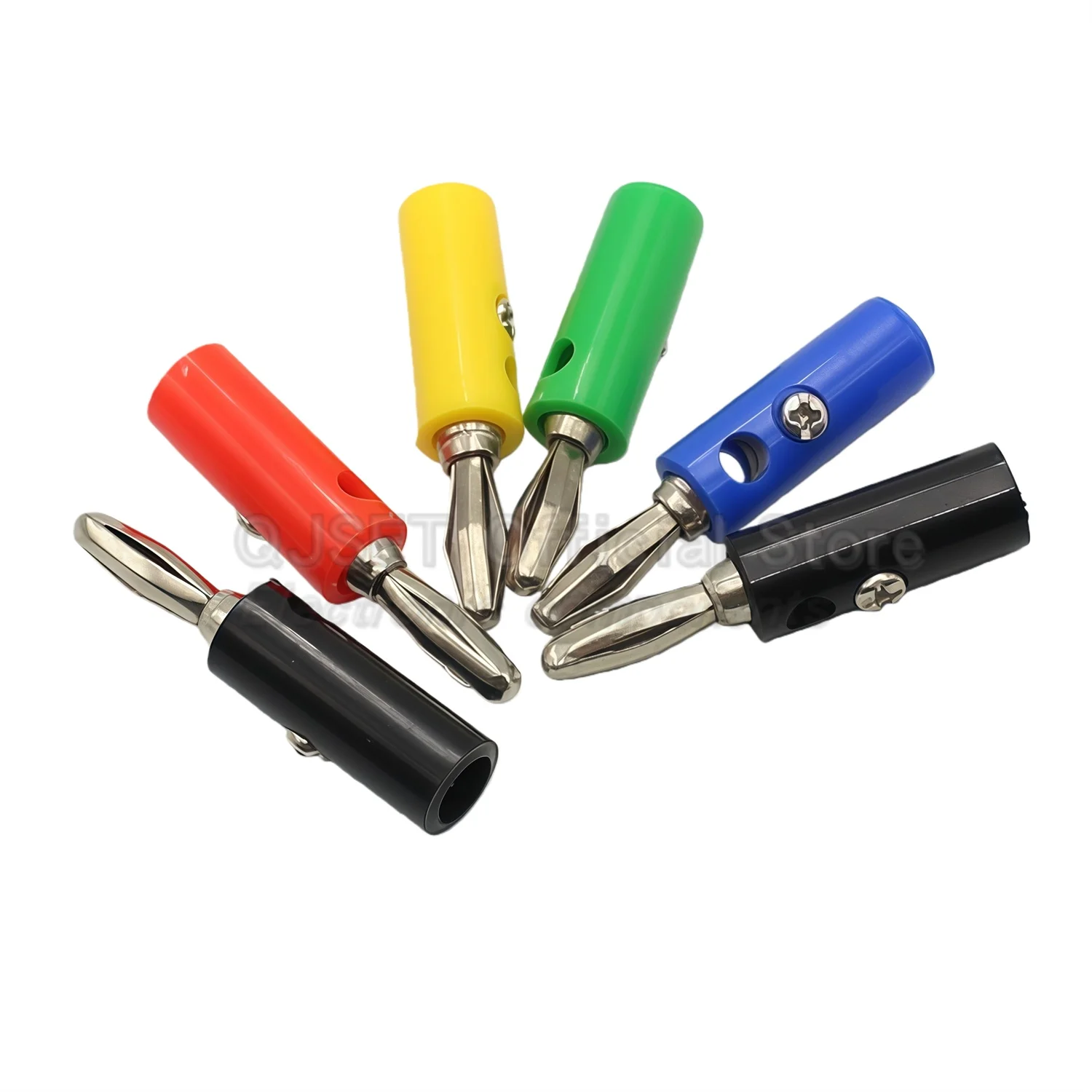 5 Pcs 4mm Four-Page Banana Plug with Mounting Screw Overlapping Socket Test Banana Plug Solderless Terminal Audio Amplifier Plug