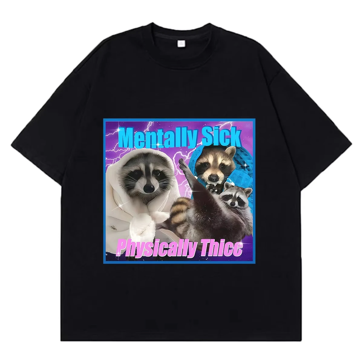 Mentally Sick Physically Thicc Funny Raccoon Meme T-Shirt Men Women Hip-hop T-shirt Summer Loose Casual Cotton Fashion T-shirts
