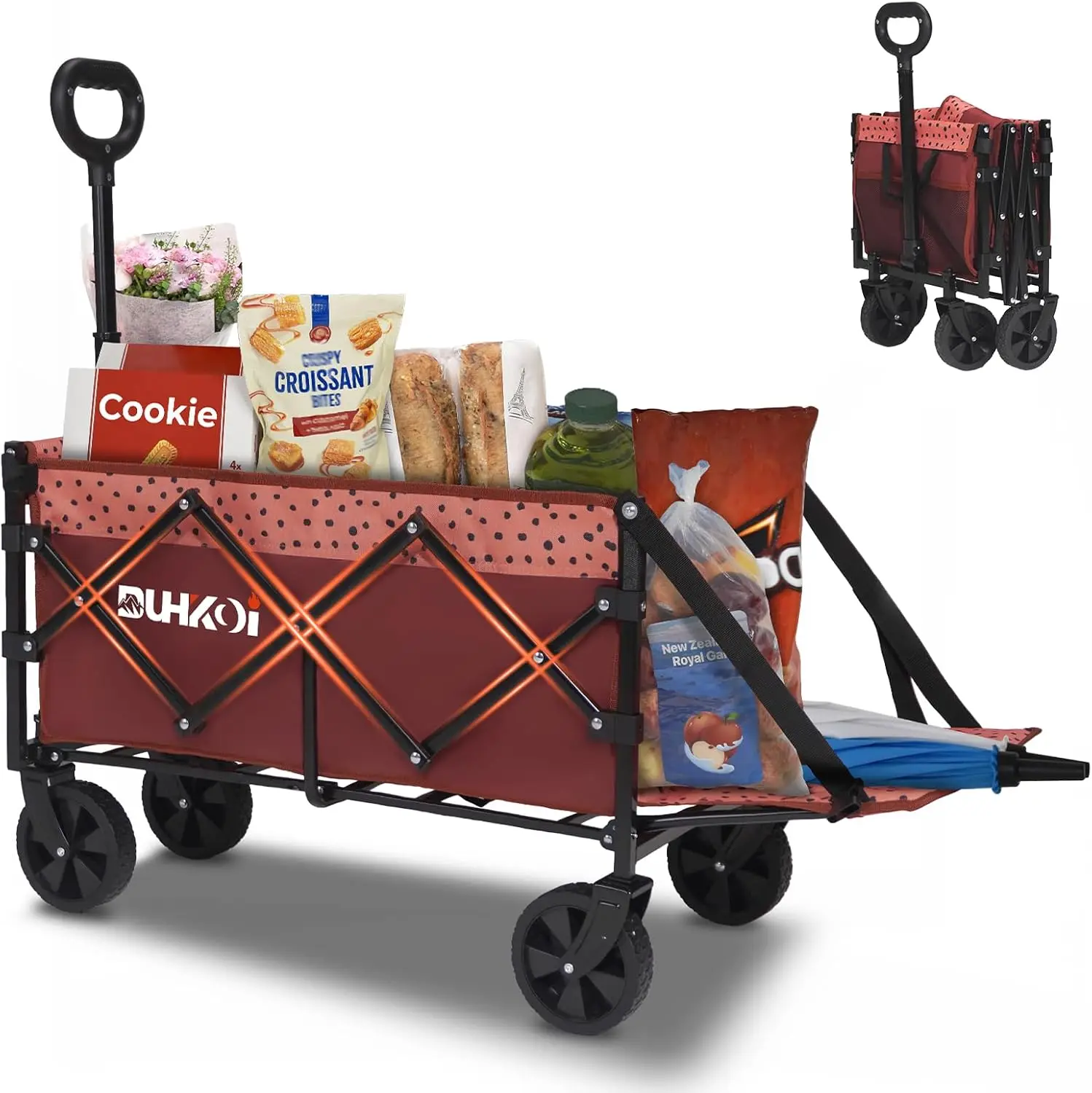 

Compact Foldable Tailgate Wagon Cart with Wheels, 12 lb Lightweight Small Folding Utility Wagon for