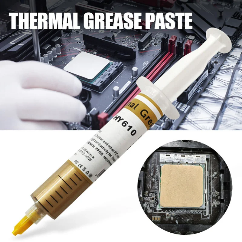 1/2pcs Thermal Grease Paste Halnziye HY610 Gold 30g Syringe for CPU Heat Transfers Silicone Thermal Paste Heat Transfer Grease